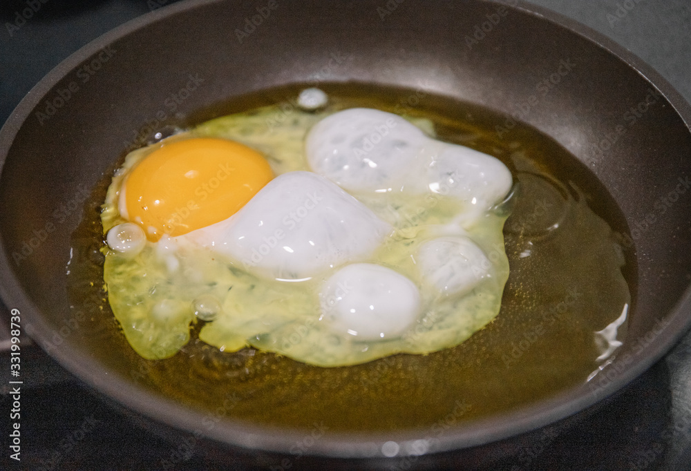 Close-up of a frying pan making fried eggs Close-up of a frying pan making fried eggs