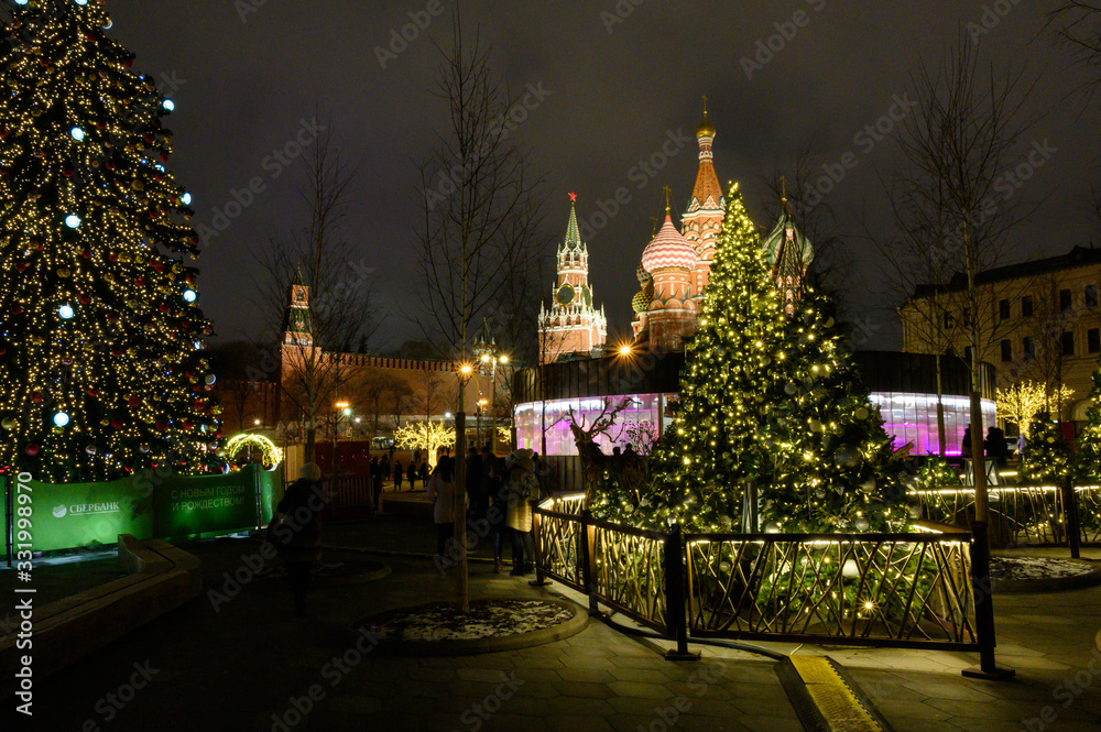 Christmas trees in the Zaryadye park, Moscow, Russian Federation, January 10, 2020