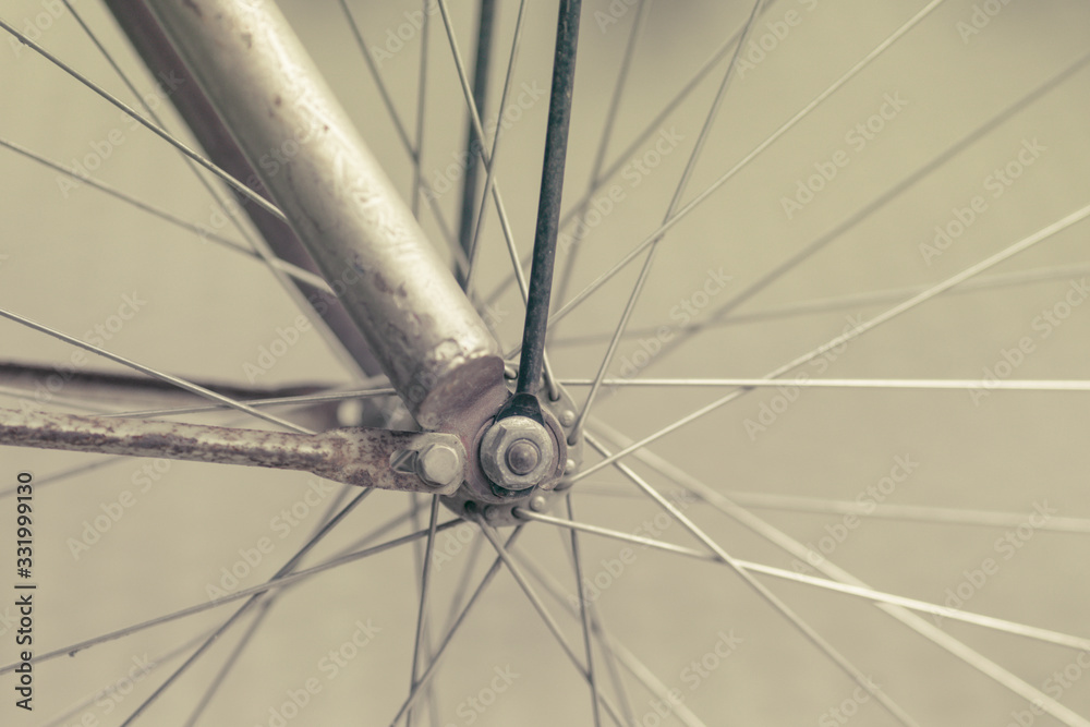 Bicycle wheels close up.  Vintage filtered.