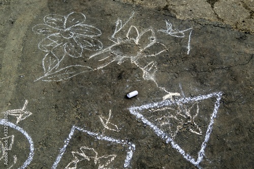 Left by a child drawing chalk on the asphalt due to the quarantine of the coronavirus