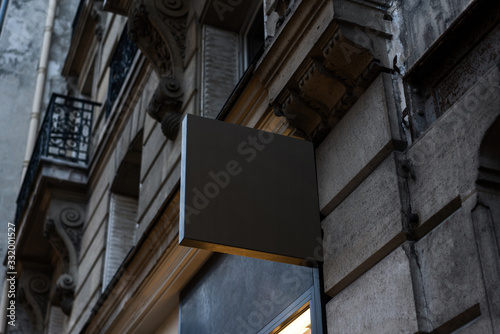 Close up black  square mockup on historical wall