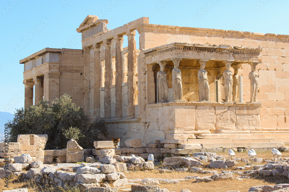 Erechtheion with the Caryatids in Acropolis. Athens, Greece.