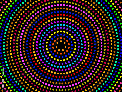 Abstract colorful dotted background. Halftone radial pattern