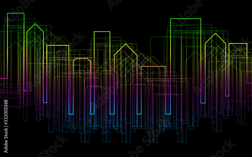 Vector silhouette of city buildings, outline silhouette, outline cityscape design
