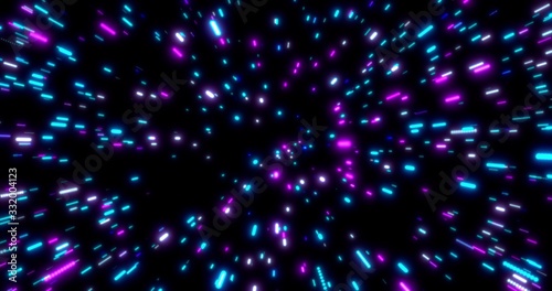 Glowing neon lines tunnel. Blue red pink and violet colorful lighting. Seamless 3D rendering background for network, big data, data center, server, internet, speed. 3D render. 3D illustration