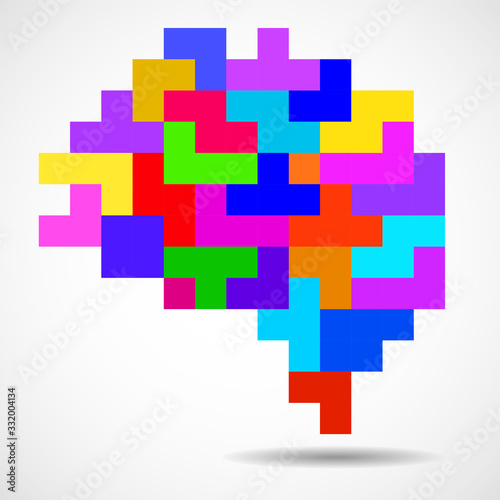 Abstract human brain of colored blocks. Vector illustration EPS 10