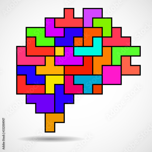 Abstract human brain of colored blocks. Vector illustration EPS 10