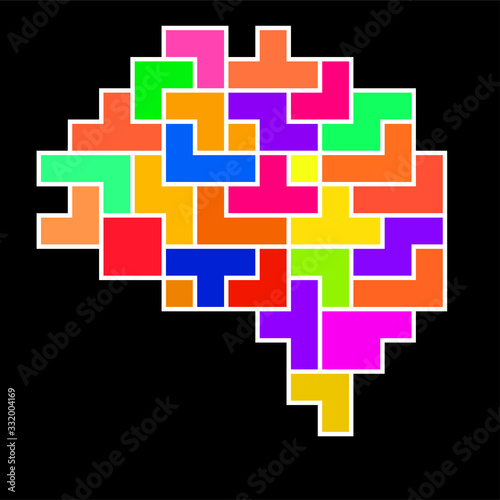 Abstract human brain of colored blocks. Vector illustration EPS 10