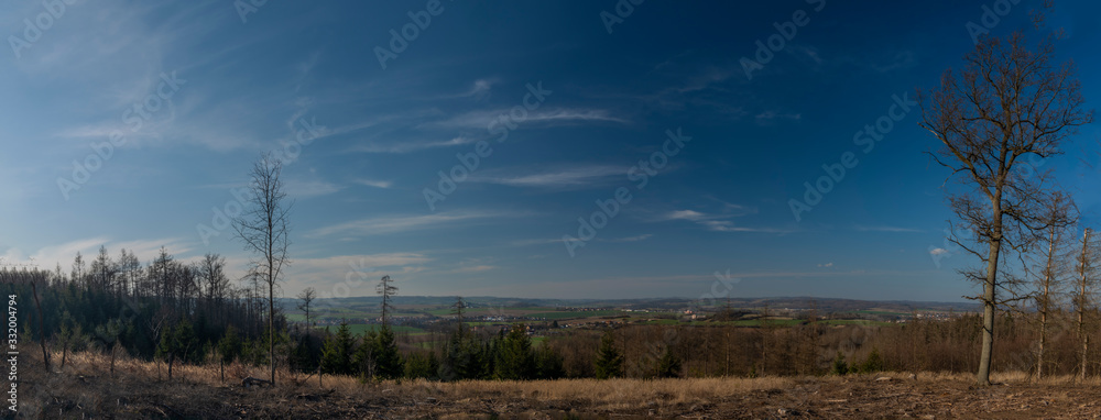 View for landscape with cut down forests after bark beetle View for landscape with cut down forests after bark beetle