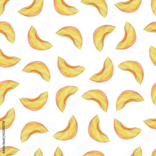 Seamless watercolor apricots pattern design on white background. Drawn apricot pattern. Watercolor fruit background