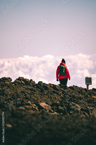 woman on the top of mountain