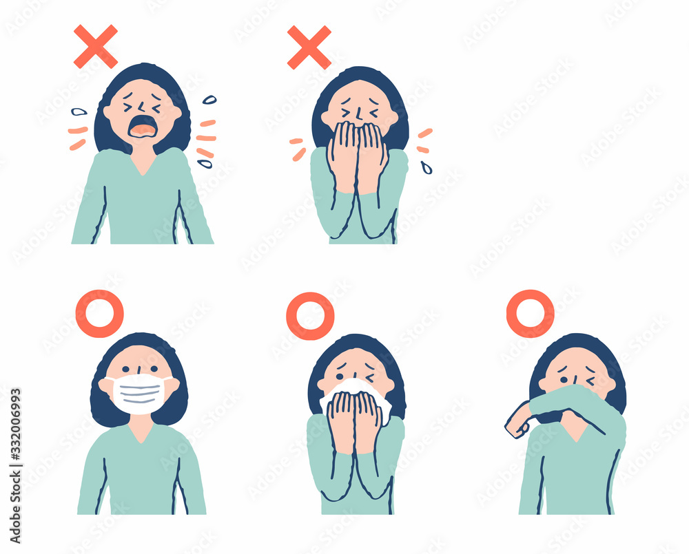 咳エチケット 良い例悪い例 Stock イラスト Adobe Stock