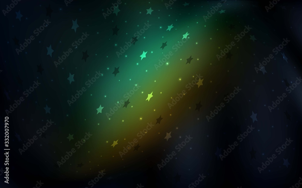 Dark Blue, Green vector template with sky stars. Glitter abstract illustration with colored stars. Smart design for your business advert.