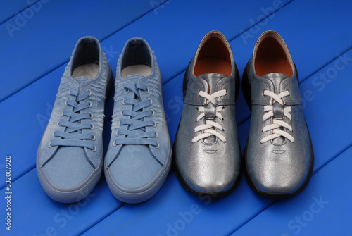 light blue footwear, contemporary art installation