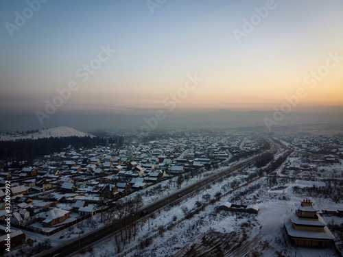 Ulan-Ude suburbs aerial view by winter, Buryatia, Russia