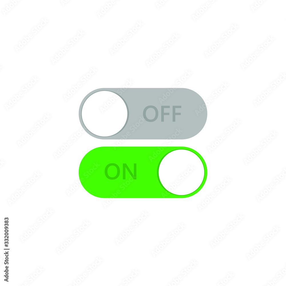 On and Off toggle switch buttons. Material design switch buttons set. Vector illustration EPS 10 On and Off toggle switch buttons. Material design switch buttons set. Vector illustration EPS 10