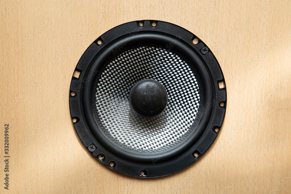 Car audio system. Acoustics in a wooden shelf. Car audio system. Acoustics in a wooden shelf.