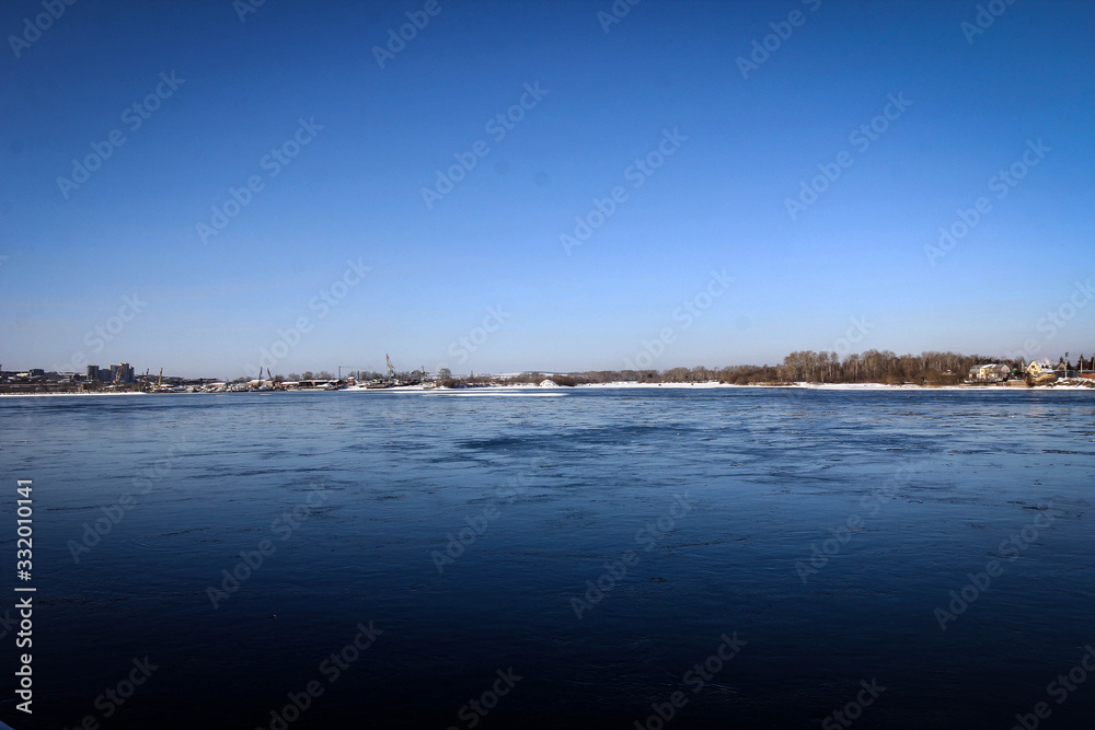 Scenic Angara River view by winter, Irkutsk, Russia