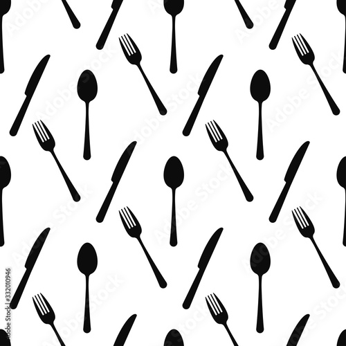 Cutlery black silhouette vector seamless pattern.