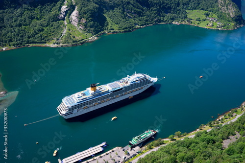 Cruise ship at Geiranger fjord in Norway