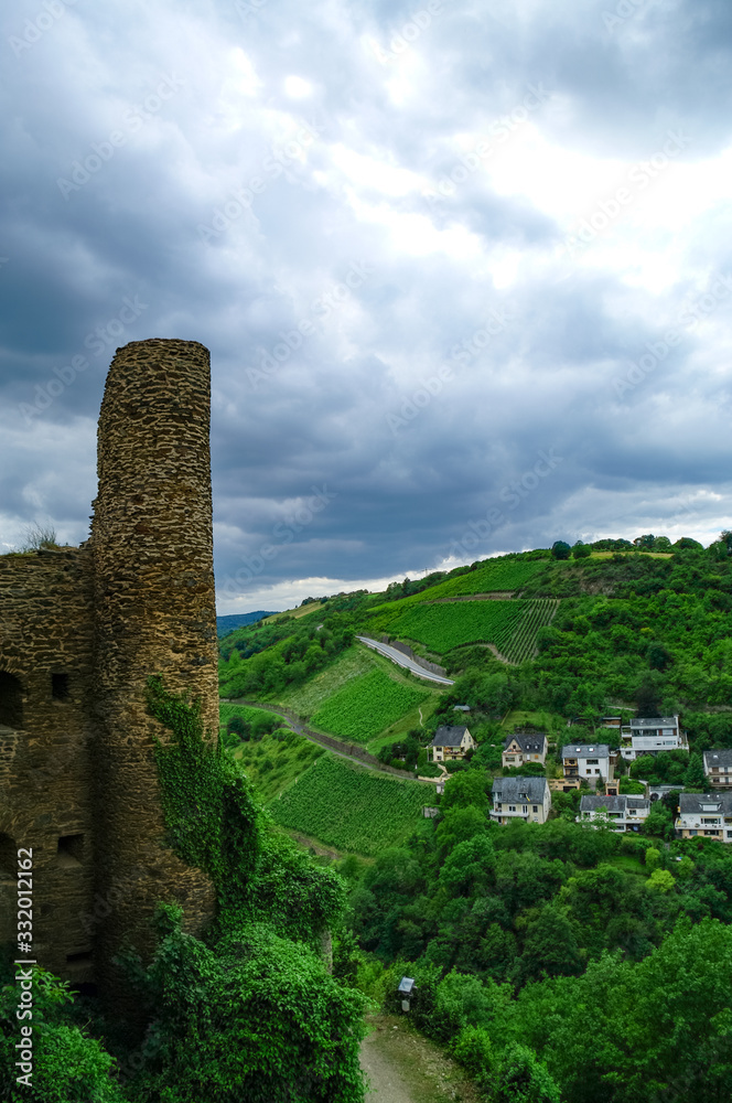 Rheinfels Castle near Village of Sankt Goar  at Rhine River,middle Rhine Valley, Rheingau, Rhineland-Palatinate, Germany