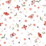 Seamless Vector Floral Pattern with colorful flowers and butterflies for decoration, print, textile, fabric, stationery