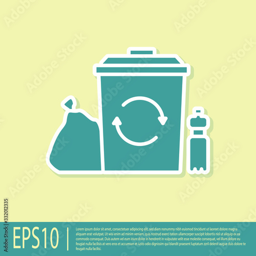 Green Recycle bin with recycle symbol icon isolated on yellow background. Trash can icon. Garbage bin sign. Recycle basket. Vector Illustration