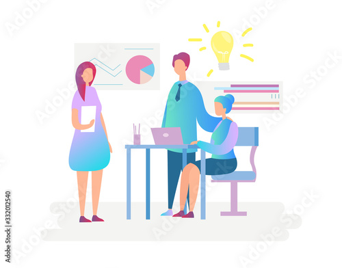 Teamwork creative business idea character concept flat design vector illustration