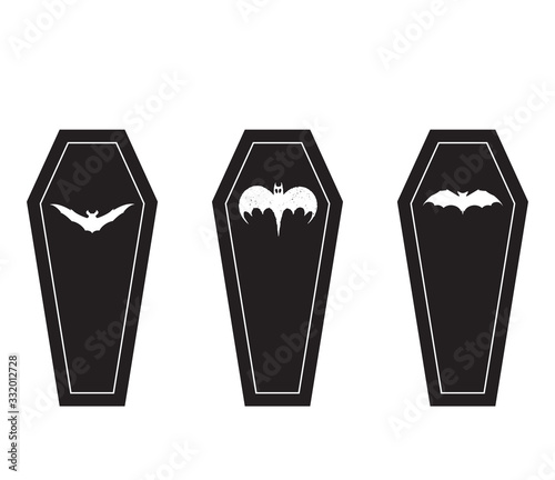 Macabre Coffin Black and White Halloween Vector Icon Set II