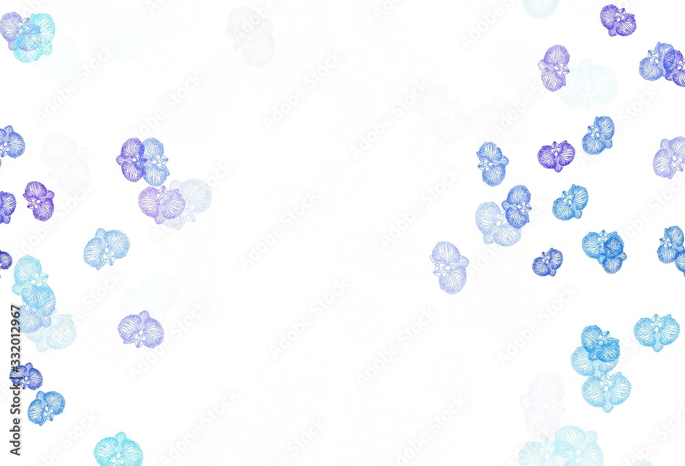 Light Pink, Blue vector doodle layout with flowers.