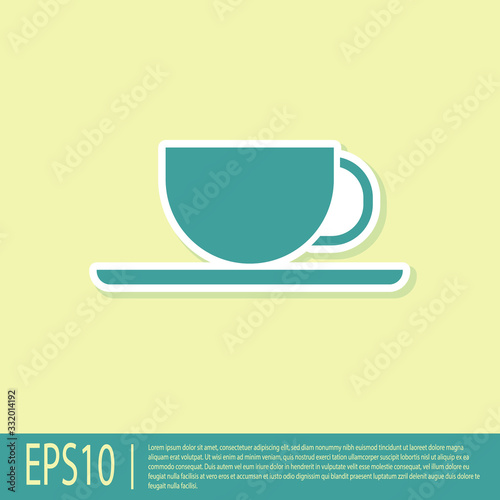 Green Coffee cup icon isolated on yellow background. Tea cup. Hot drink coffee. Vector Illustration