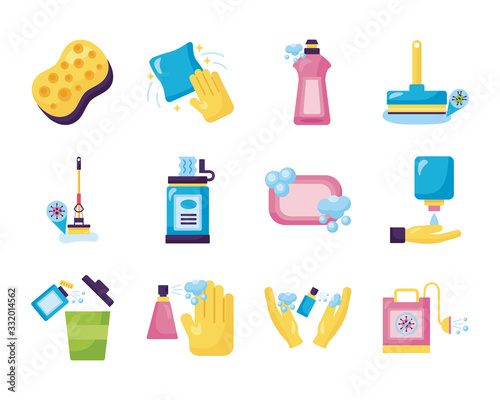 bundle of desinfectants set icons