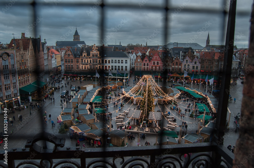 Fototapeta premium Iluminated square with market in Belgium
