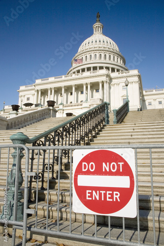 Sign saying Do Not Enter warning U.S. Citizens that there is no access to the U.S. Capitol, the symbol of Democracy, Washington, DC