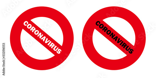 No coronavirus icon with red stop prohibit sign  2019-nCoV novel coronavirus bacteria. No infection Covid-19 and stop Coronavirus concepts. Dangerous Coronavirus cell in China  Wuhan. Vector EPS 10.