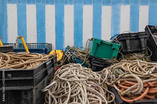 Portland wharfs, fishermen/lobstermen equipment, boats, and nautical gear - Portland, Maine. photo