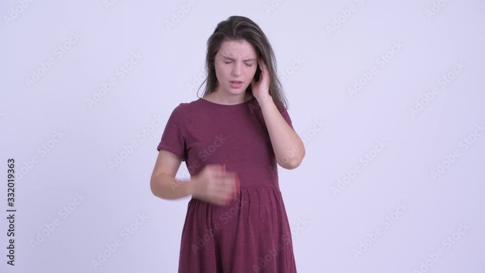 Stressed young pregnant woman having headache Stressed young pregnant woman having headache