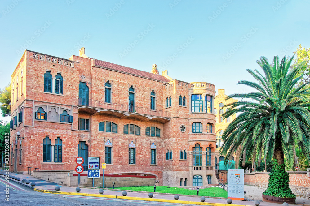 Facade of building of Hospital de Sant Pau in Barcelona
