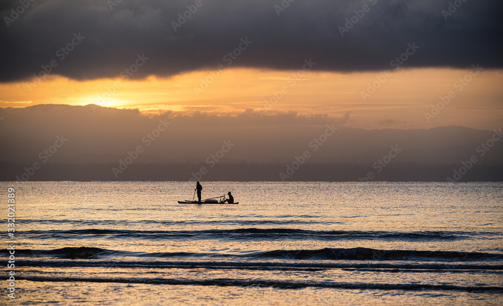 Strand, Sonnenaufgang, Boote, Katamaran, Südsee,