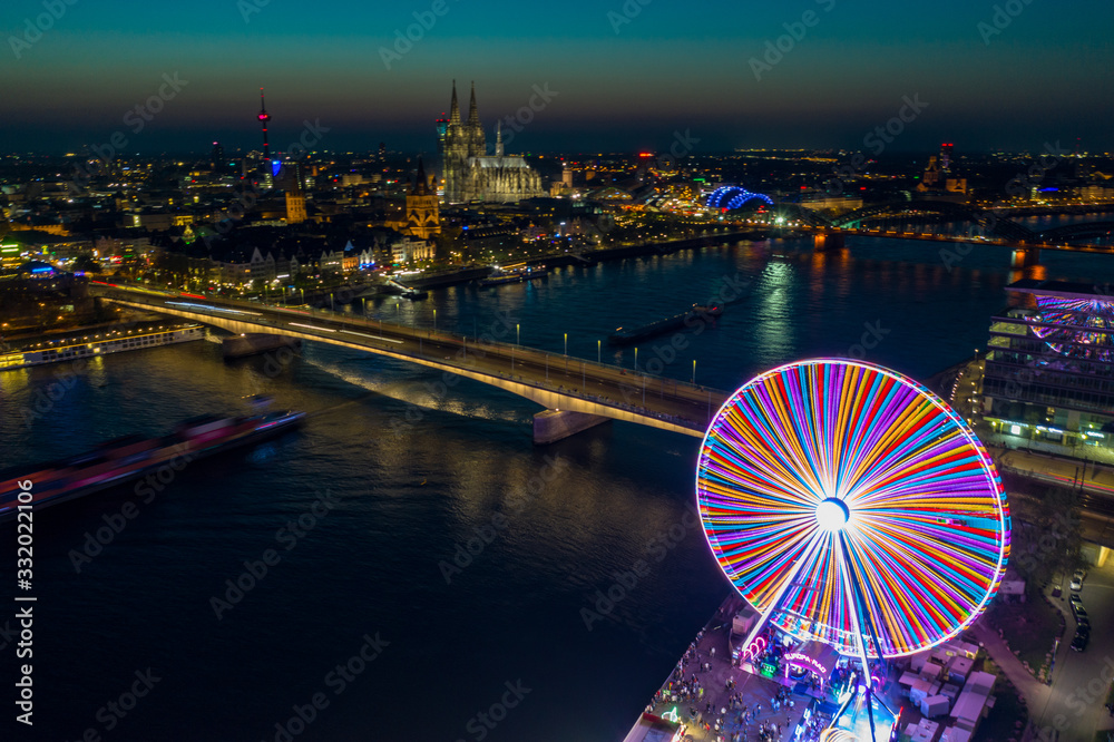 Fototapeta aerial view from amusement park in Cologne city, Germany