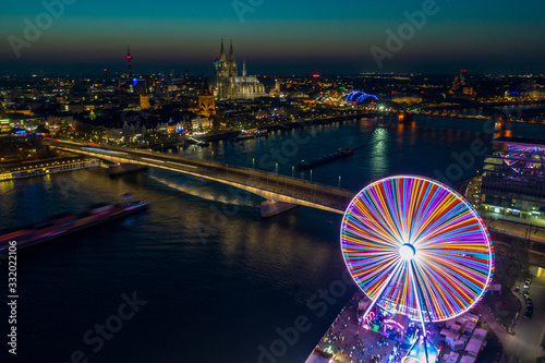 Fototapeta aerial view from amusement park in Cologne city, Germany