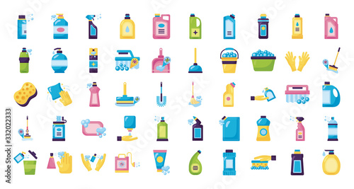 bundle of desinfectants set icons