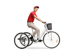 Delivery guy on a tricycle looking at the camera