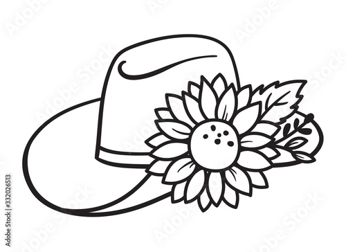 Cowboy hat with decorative flower or sunflower vector illustration.