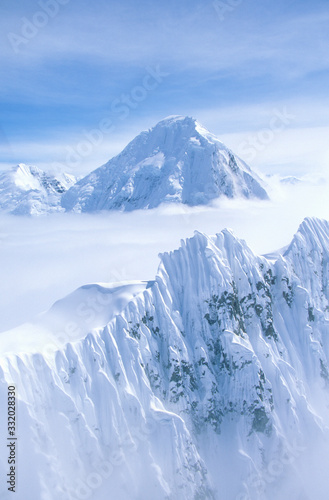 Mountain tops in St. Elias National Park and Preserve  Wrangell Mountains  Wrangell  Alaska