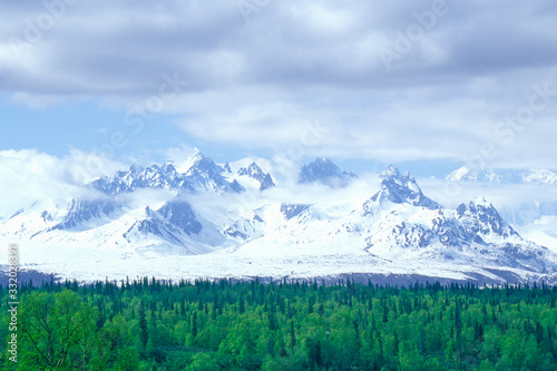 Mountains in the distance along Matanuska Highway, Route 1, Alaska
