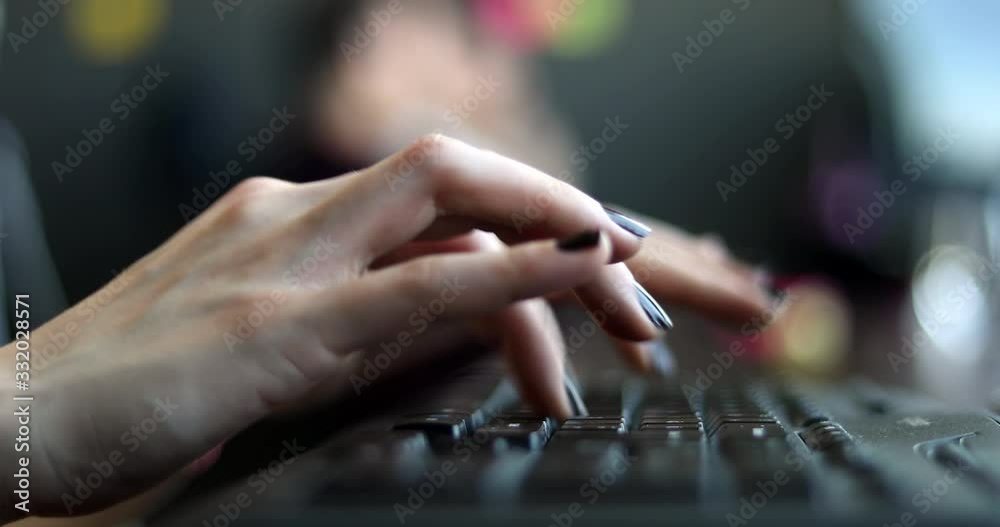 Young Beautiful Girl Typing On Keyboard At Office Young Beautiful Girl Typing On Keyboard At Office