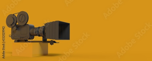 Fototapeta Naklejka Na Ścianę i Meble -  3d render Movie Camera in minimalist style on a yellow background