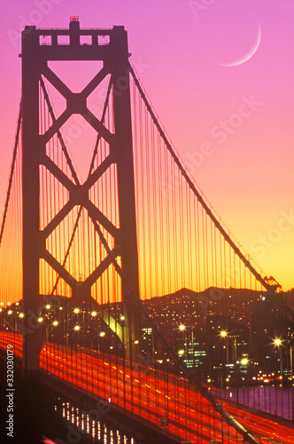 Photography Sunset on the Bay Bridge to San Francisco from Treasure Island, California