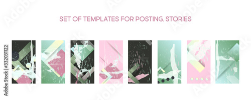 A set of gentle pastel restrained pale of templates for posting for social media stories trending or for printing postcards with your brand